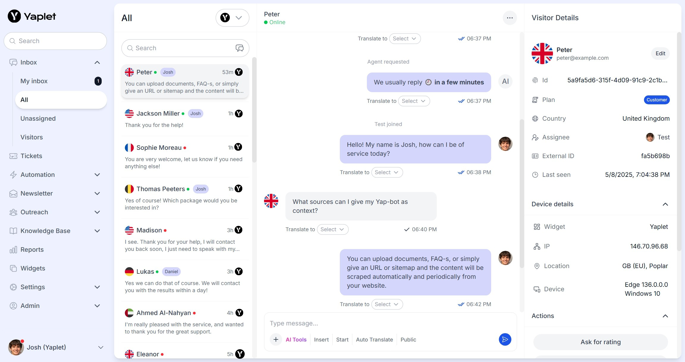 Integrations dashboard